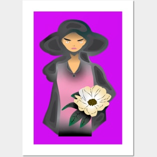 lady with flowers Posters and Art